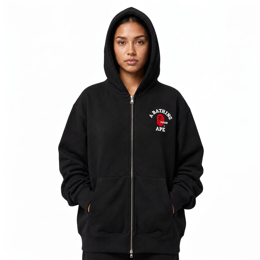 A Bathing Ape College One Point Embroidery Zip Hoodie
