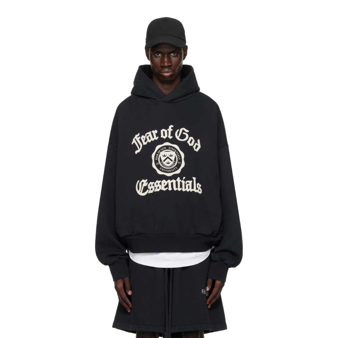 Black Heavy Fleece Vintage Shrunken Hoodie