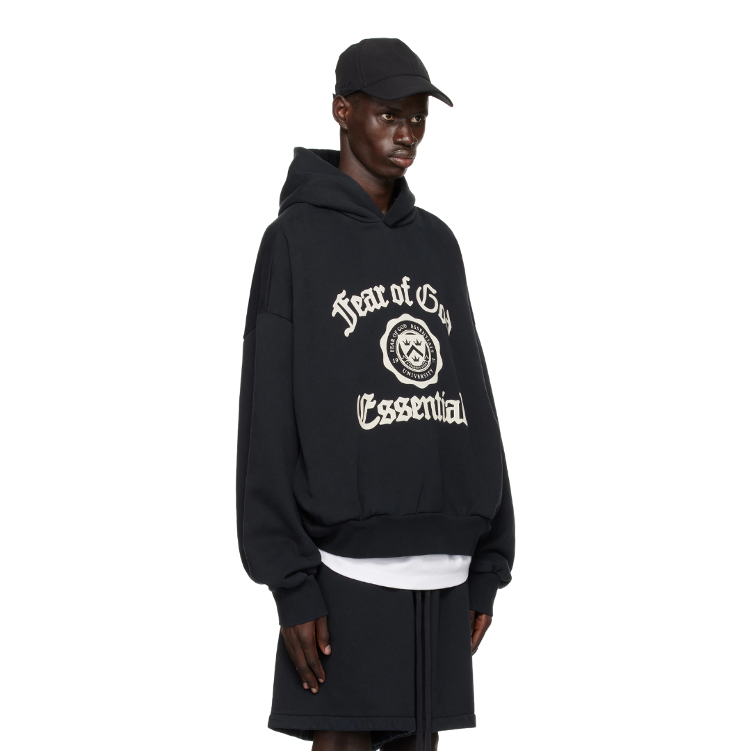 Black Heavy Fleece Vintage Shrunken Hoodie