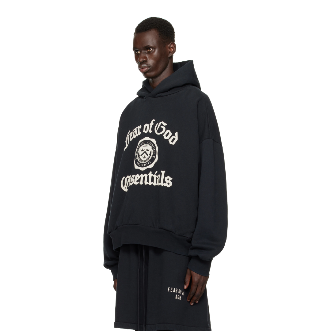 Black Heavy Fleece Vintage Shrunken Hoodie