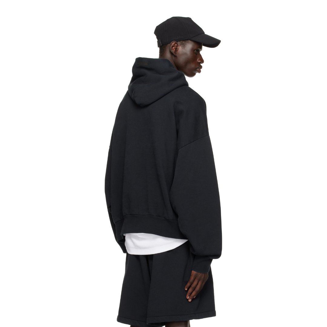 Black Heavy Fleece Vintage Shrunken Hoodie