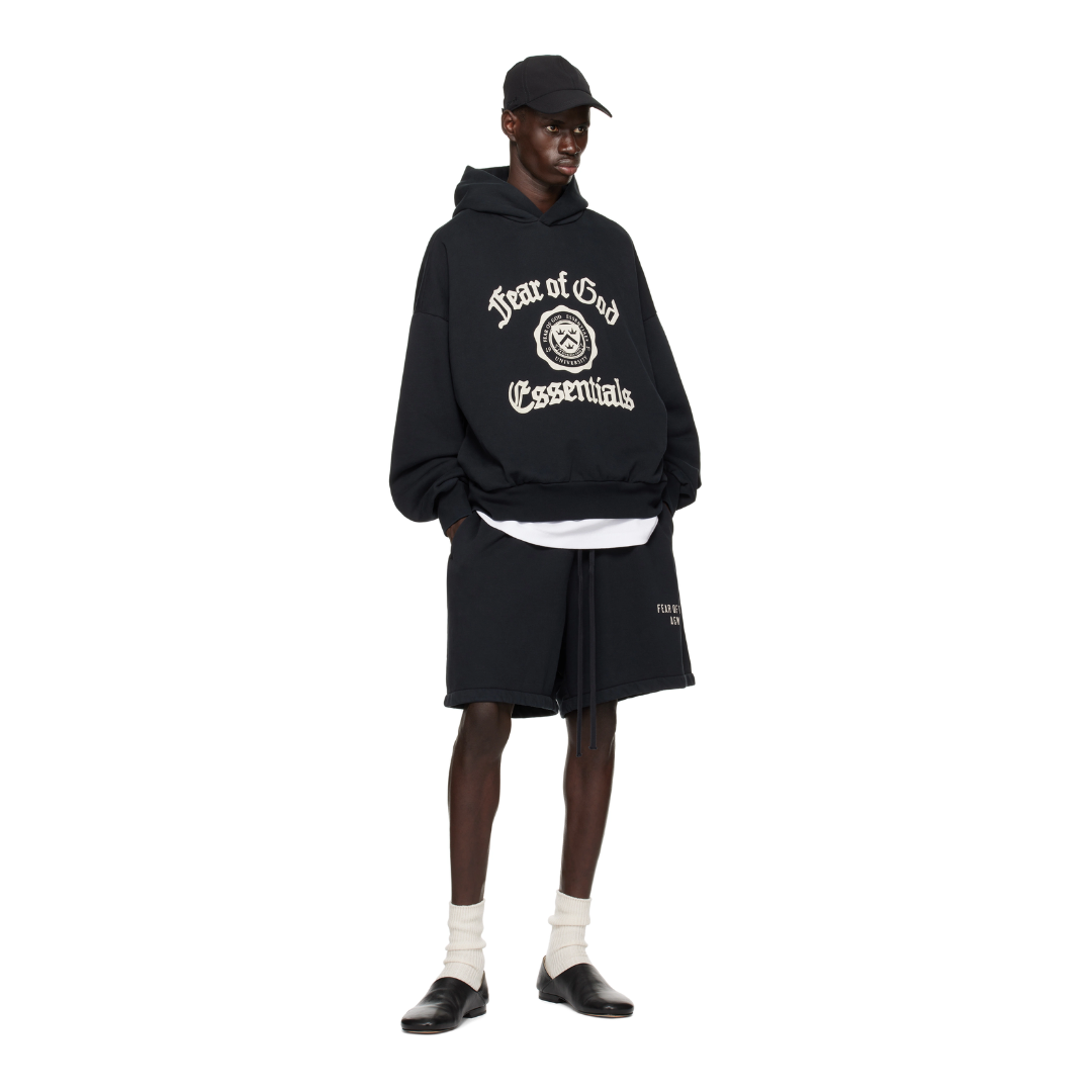 Black Heavy Fleece Vintage Shrunken Hoodie