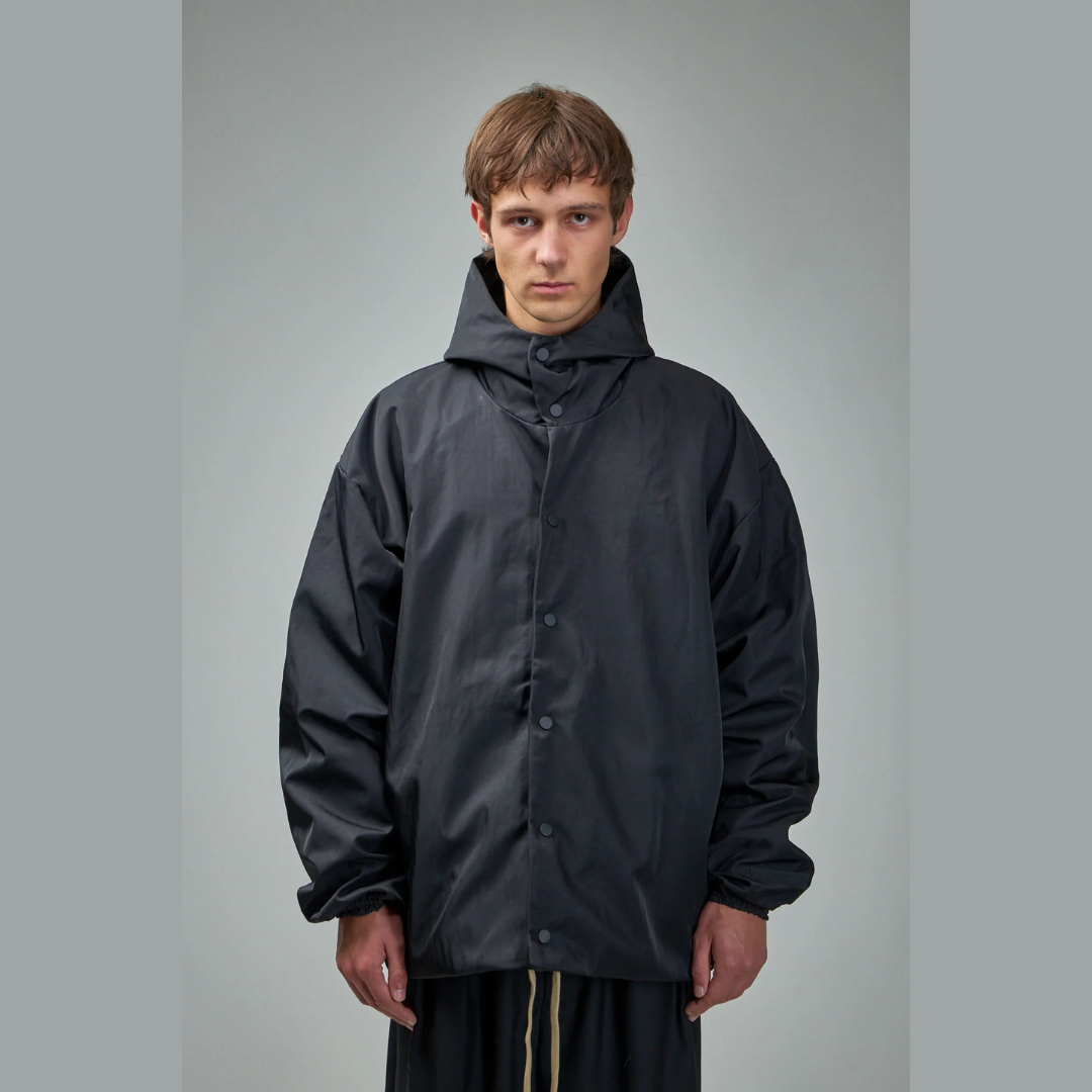 Textured Nylon Hooded Coaches Jacket