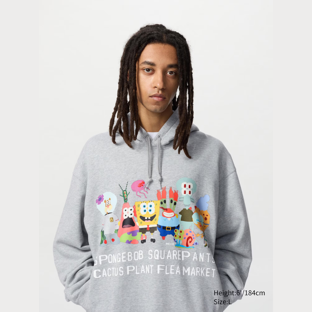 SpongeBob SquarePants Cactus Plant Flea Market Sweat Hoodie Gray