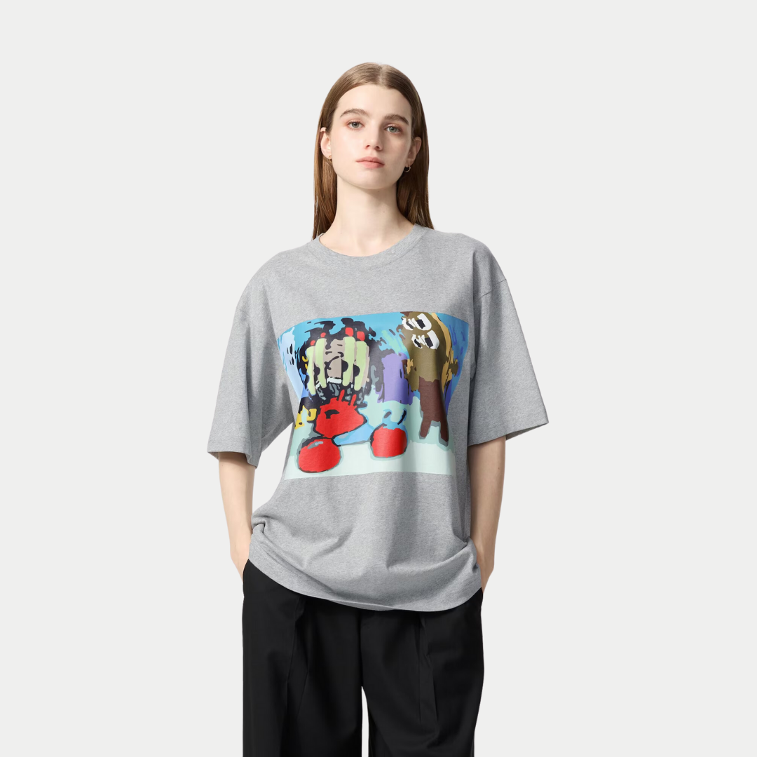 SpongeBob SquarePants Cactus Plant Flea Market UT Graphic T-Shirt Gray