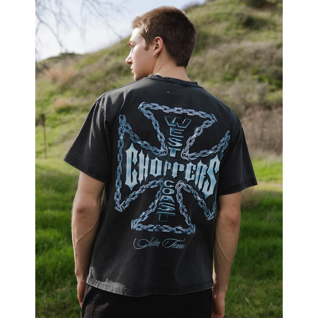 West Coast Choppers Chained Up Mens Tee Washed Black