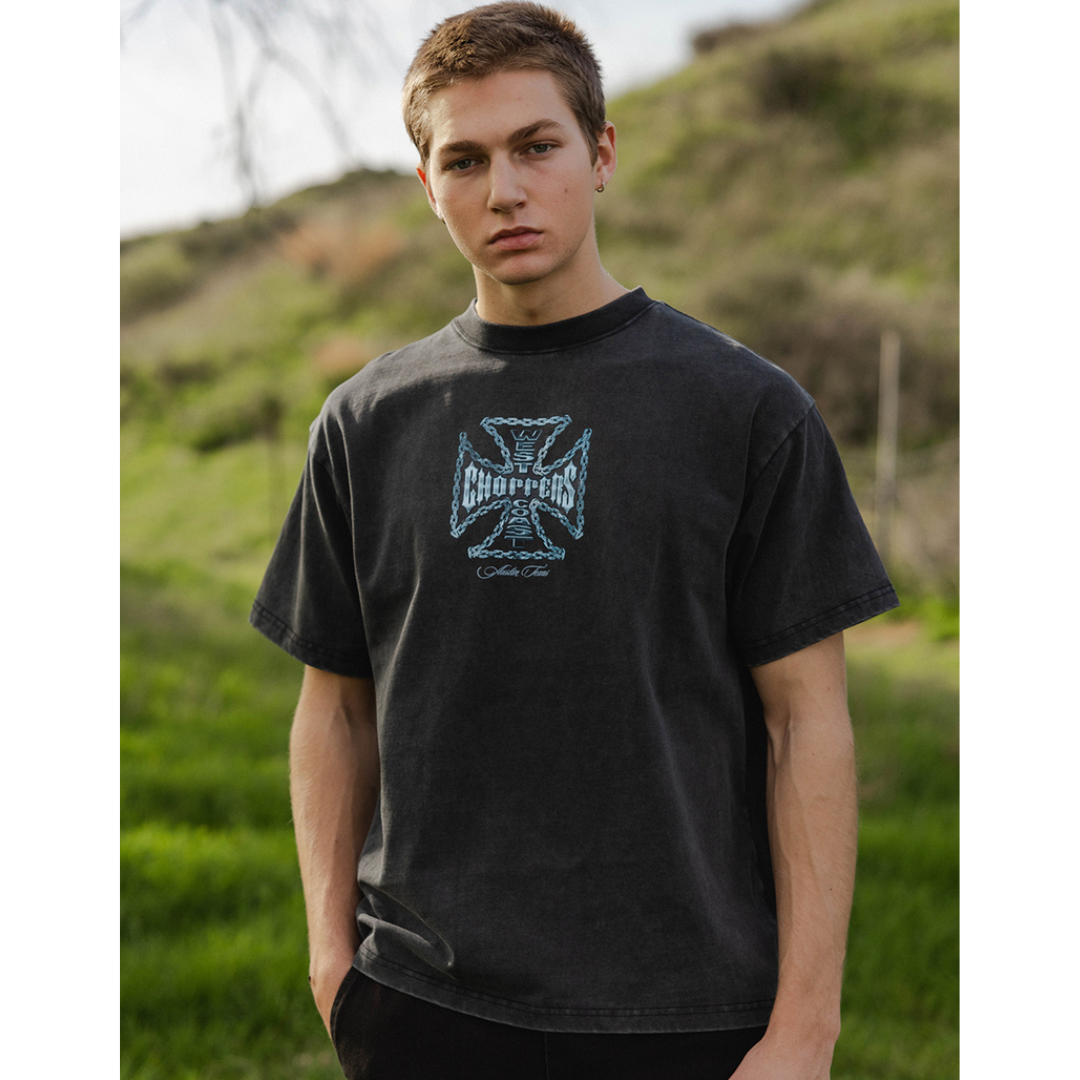 West Coast Choppers Chained Up Mens Tee Washed Black