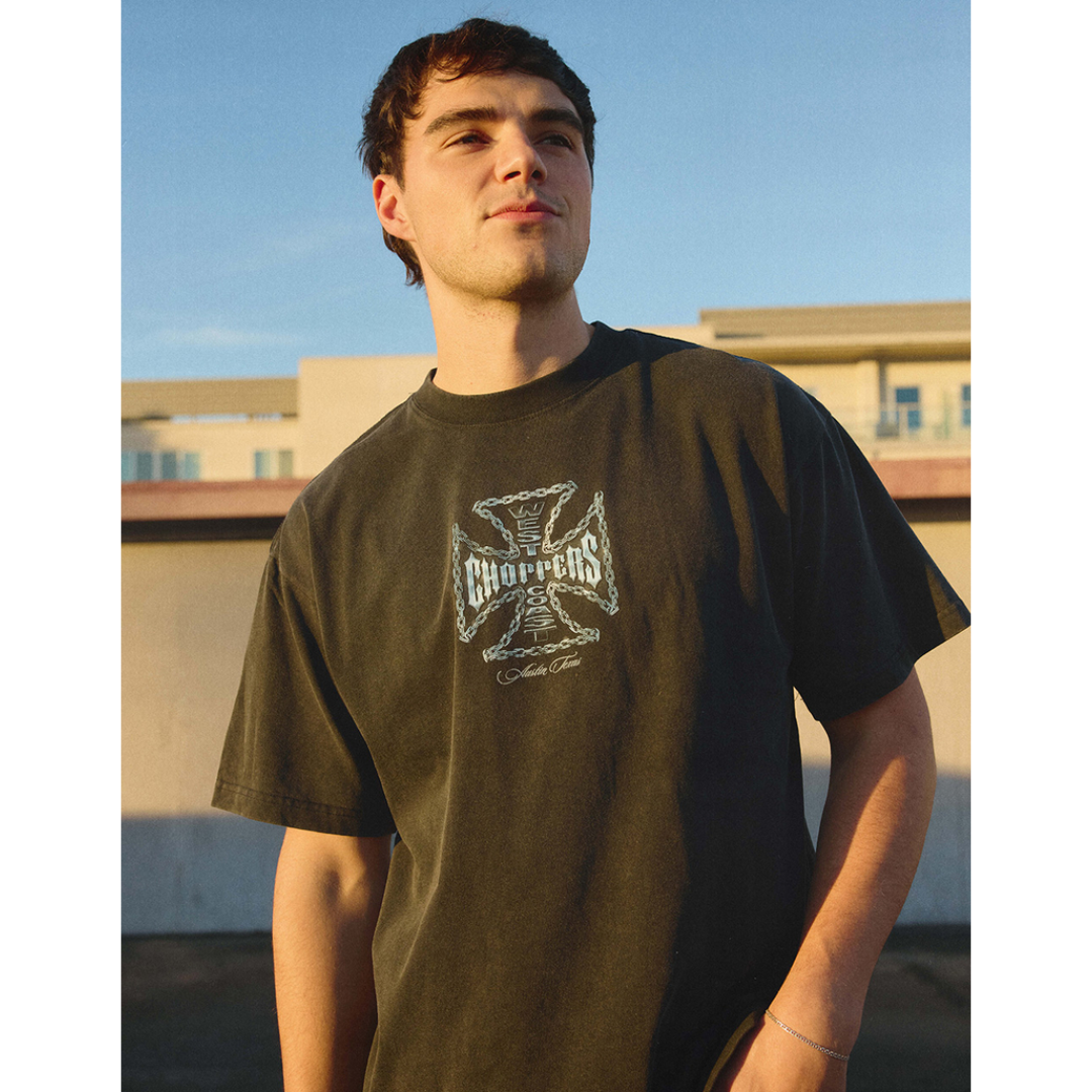 West Coast Choppers Chained Up Mens Tee Washed Black