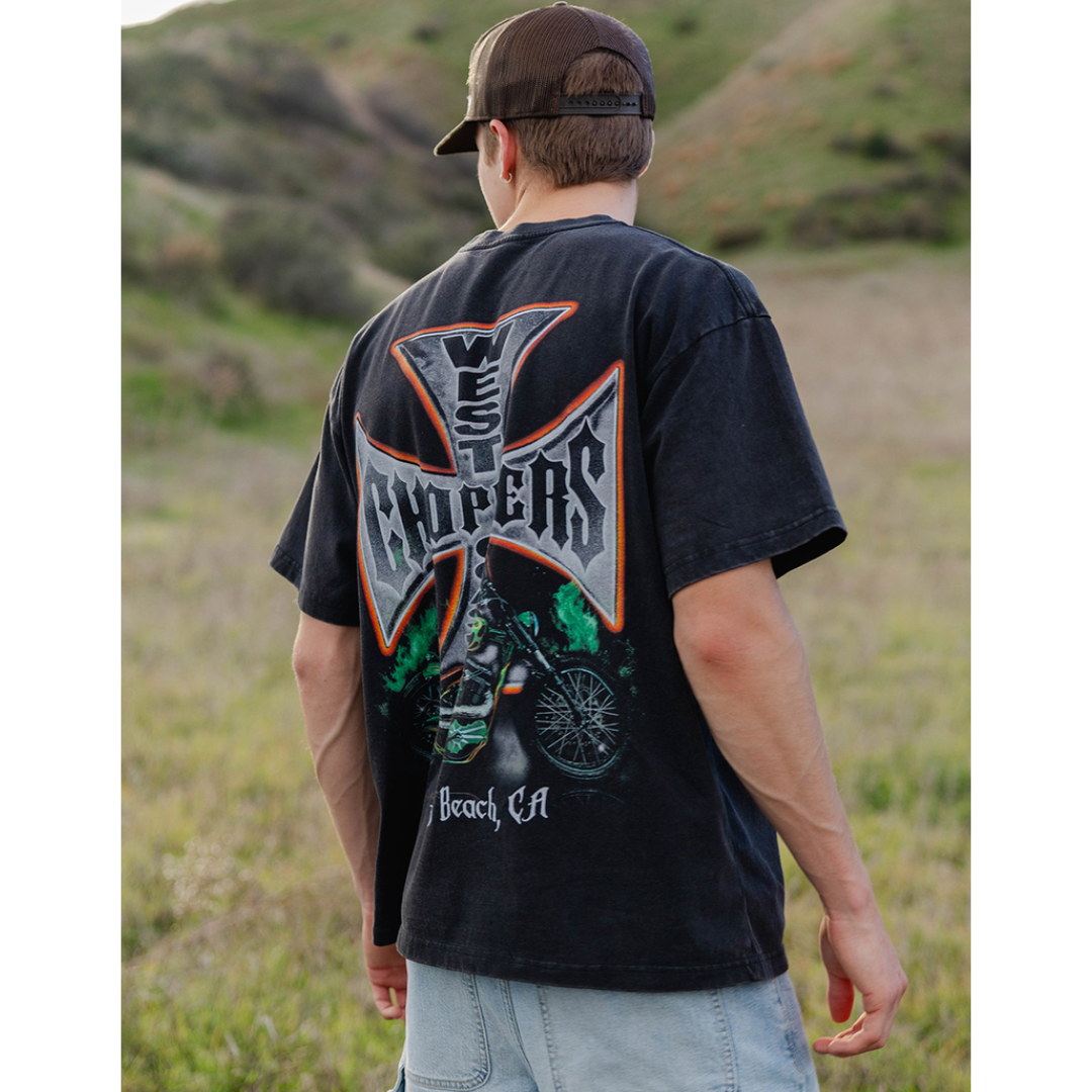West Coast Choppers Orange Hue Mens Boxy Tee Washed Black