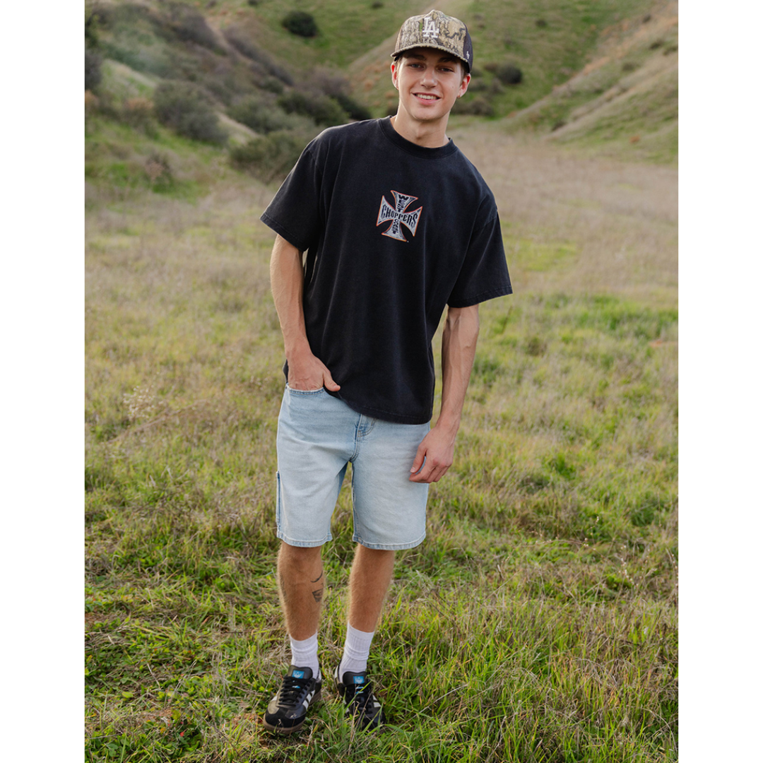 West Coast Choppers Orange Hue Mens Boxy Tee Washed Black